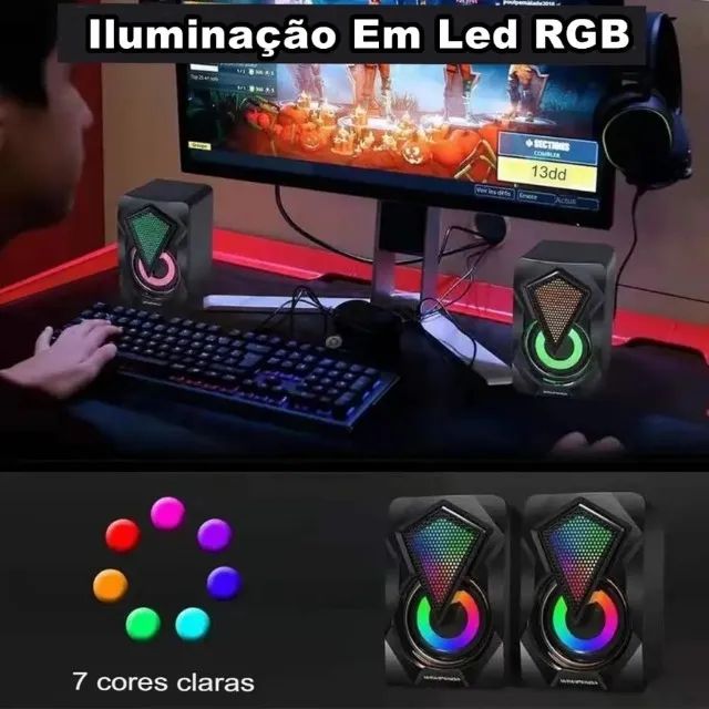 Caixa de Som para PC e Notebook 6W com LED RGB Gamer - Foto 4