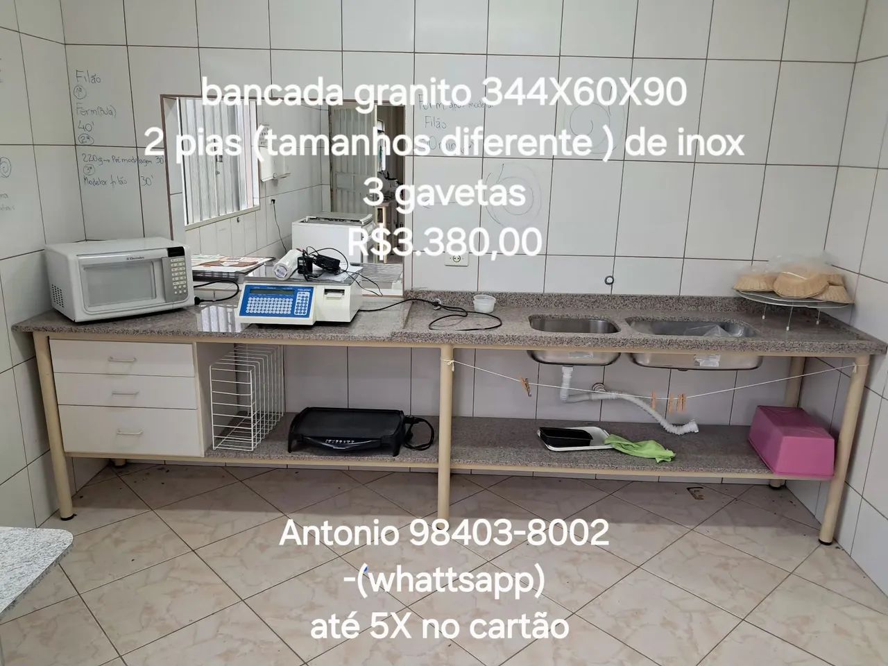 Bancada com tampo e prateleira de granito - Foto 3