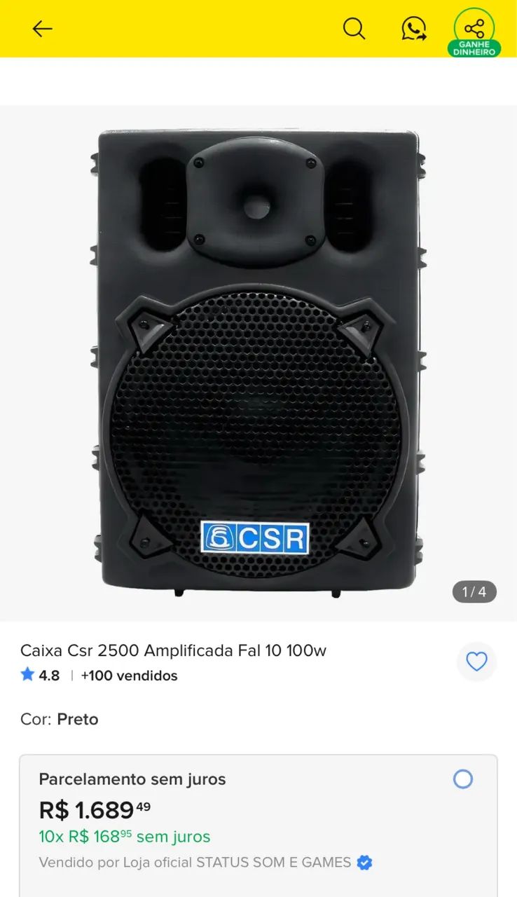 Caixa de Som  CSR 2500 amplificada Fal 10 100 watts