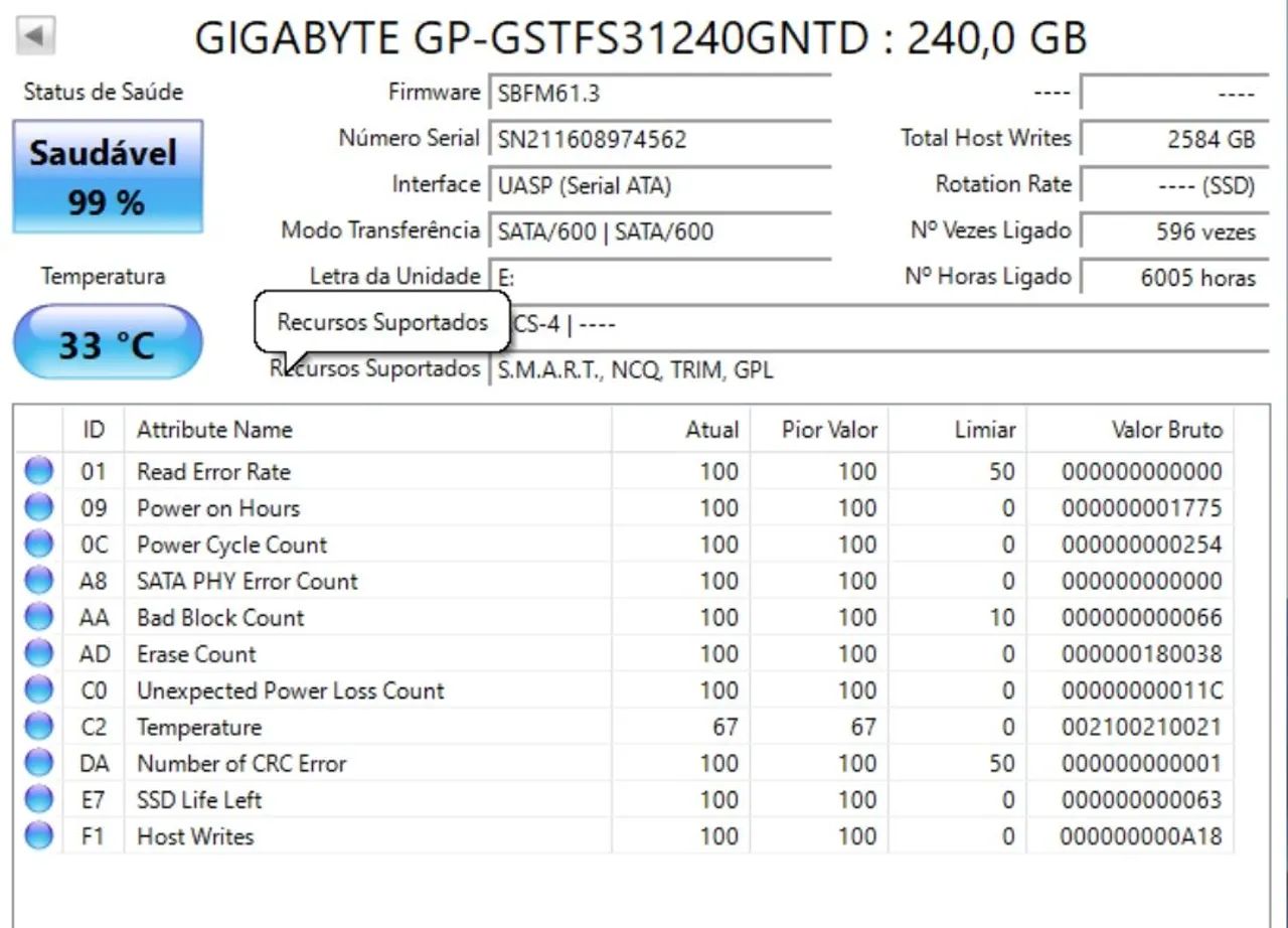 SSD Gigabyte 240GB SATA 2.5  Leitura 500MB/s e Gravação 420MB/s - Foto 4