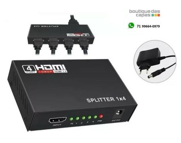 Splitter distribuidor hdmi 1 x 4 full hd 1080p com fonte divisor de sinal hdmi
