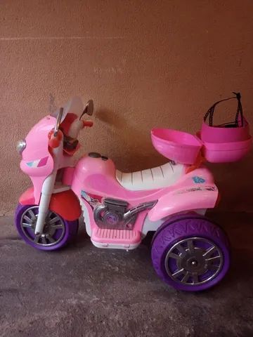 Moto eletrica infantil sprint turbo pink com bau E capacete no