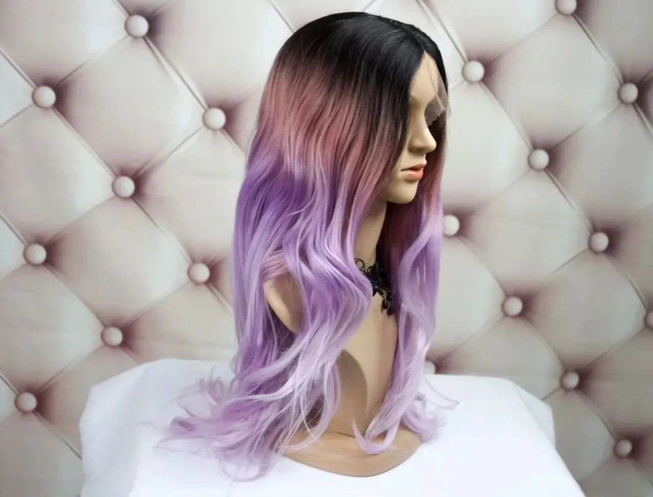 Peruca Lace Front Rosa e Lilás - Cabelo Ondulado