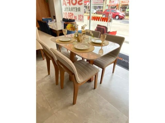 Mesa de Jantar Elegante com Base de Madeira Maciça e 4 Cadeiras Confortáveis - Foto 3