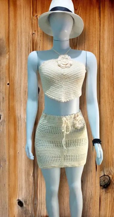 Conjunto praiano saia + cropped de crochê
