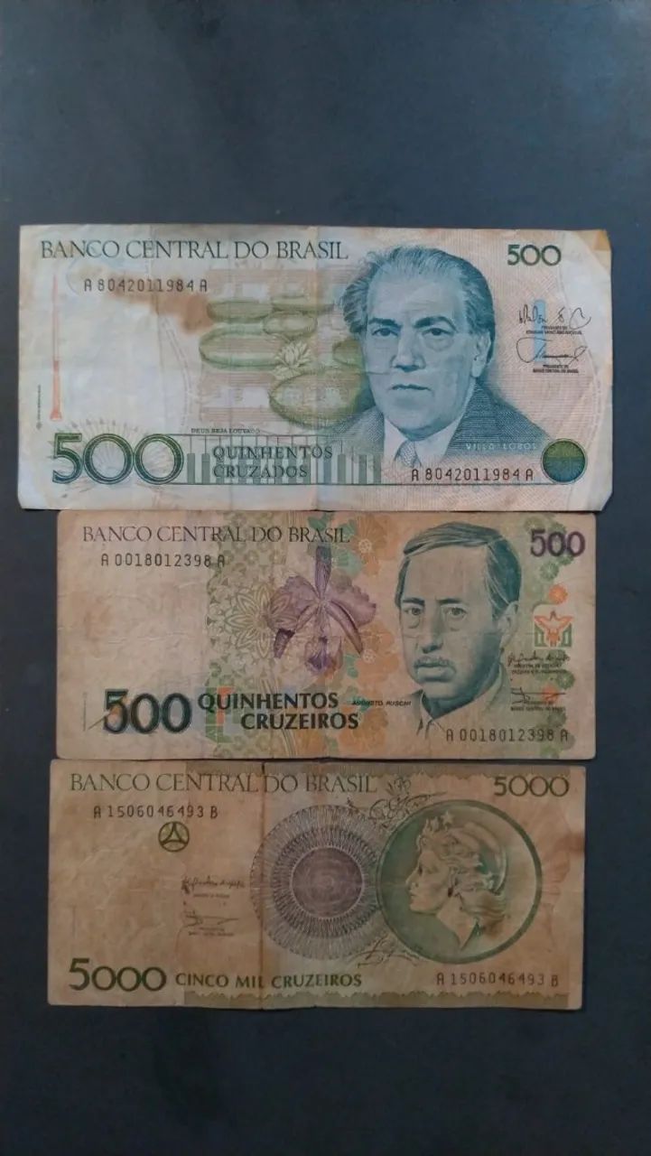 3 Notas Antigas de Moedas Brasileiras.