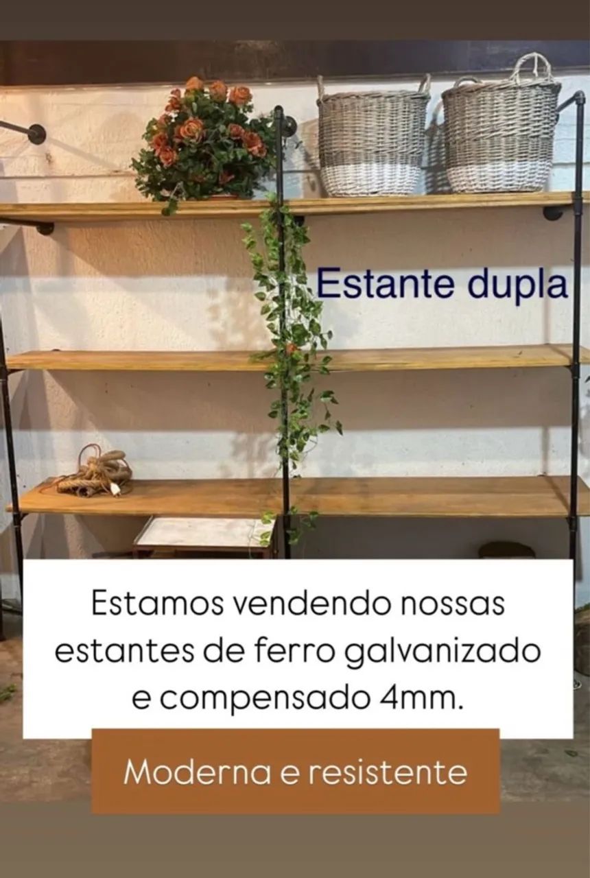 Estante dupla de ferro galvanizado e madeira