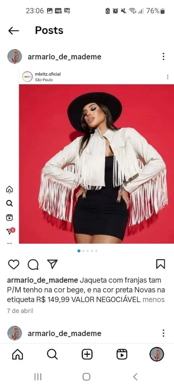 Jaqueta com franjas P/M bege e preta - Novas!