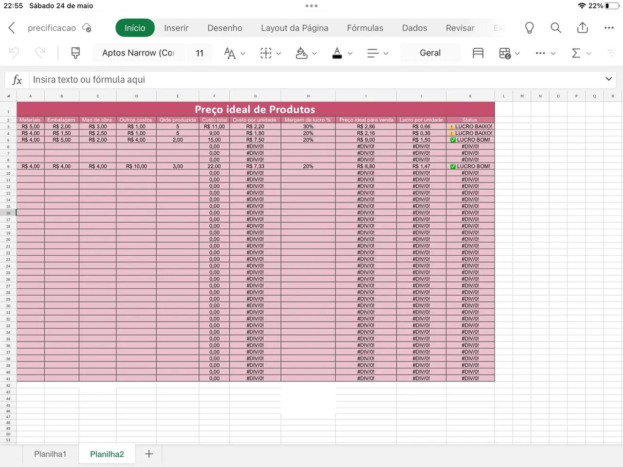 Planilha de Precificação e Lucro - 100% Automática