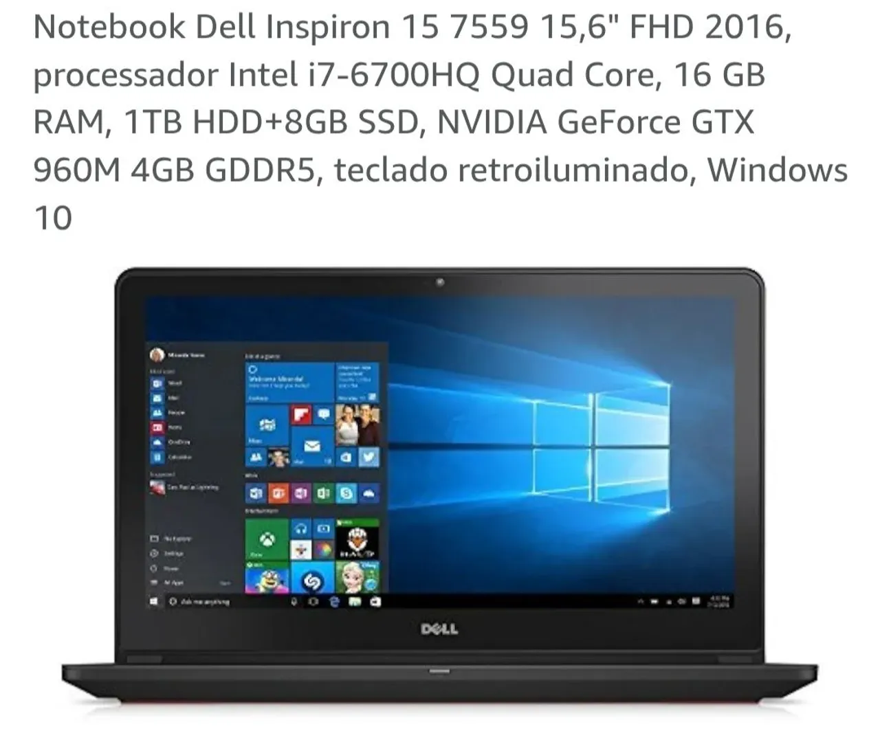 DELL INSPIRON 15 7559 i7 16GB RAM CARTÃO DE CRÉDITO