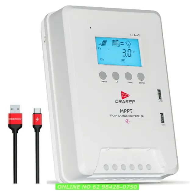 Controlador De Carga Solar 40a Lcd Mppt 12v-550w 24v-1100w Com Detecção Automática Tripla 