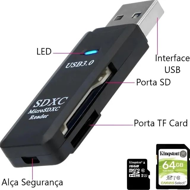 2X Leitor De Cartão Usb 3.0 Adaptador Micro Sd /sdxc Card 5gbps - Foto 3