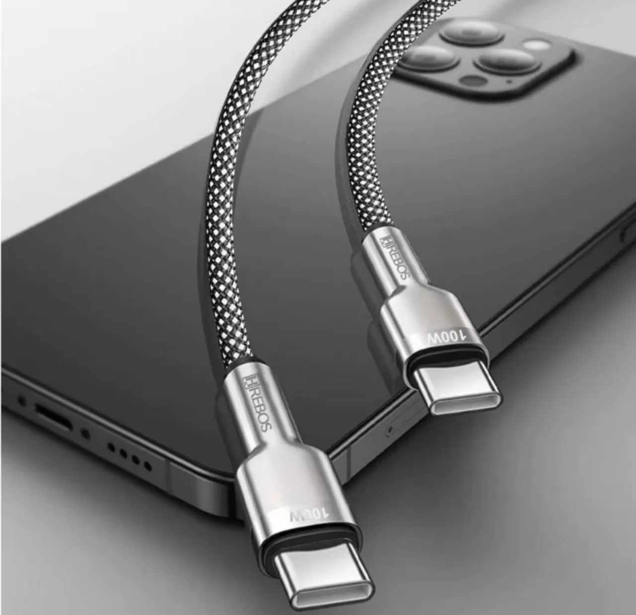 Cabo Dual Type-C 100W Metal Waves HREBOS Premium - 1 metro - Foto 5
