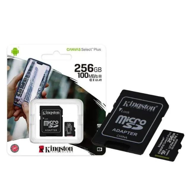 Cartão de memória Kingston micro SD, 256 GB Canvas Select Plus, Classe 10, Original, Novo,