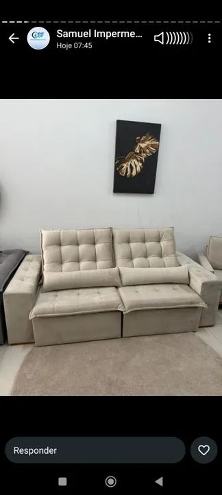 Sofá Retrátil 3 Lugares Bege - Foto 2