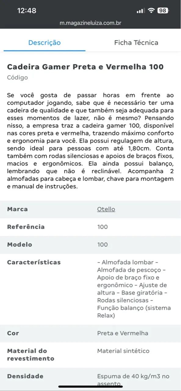 Cadeira Gamer Otello Preta e Vermelha - Foto 5