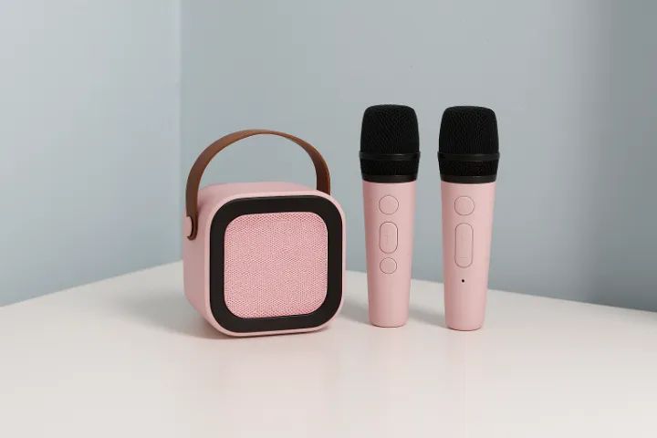 Caixinha de Som Colorida Karaokê K12 A+ Rosa | 2 Microfones | 6W | Bluetooth | Recarga USB - Foto 2