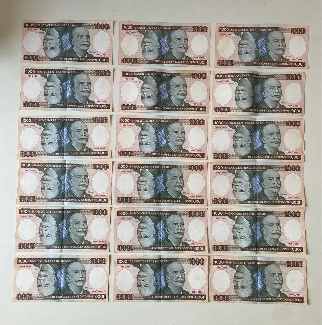 18 cédulas de 1000 cruzeiros - Barão do Rio Branco