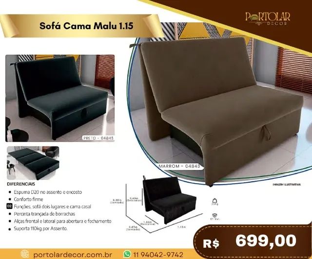 Sofá Cama Malu 1.15 a pronta entrega 