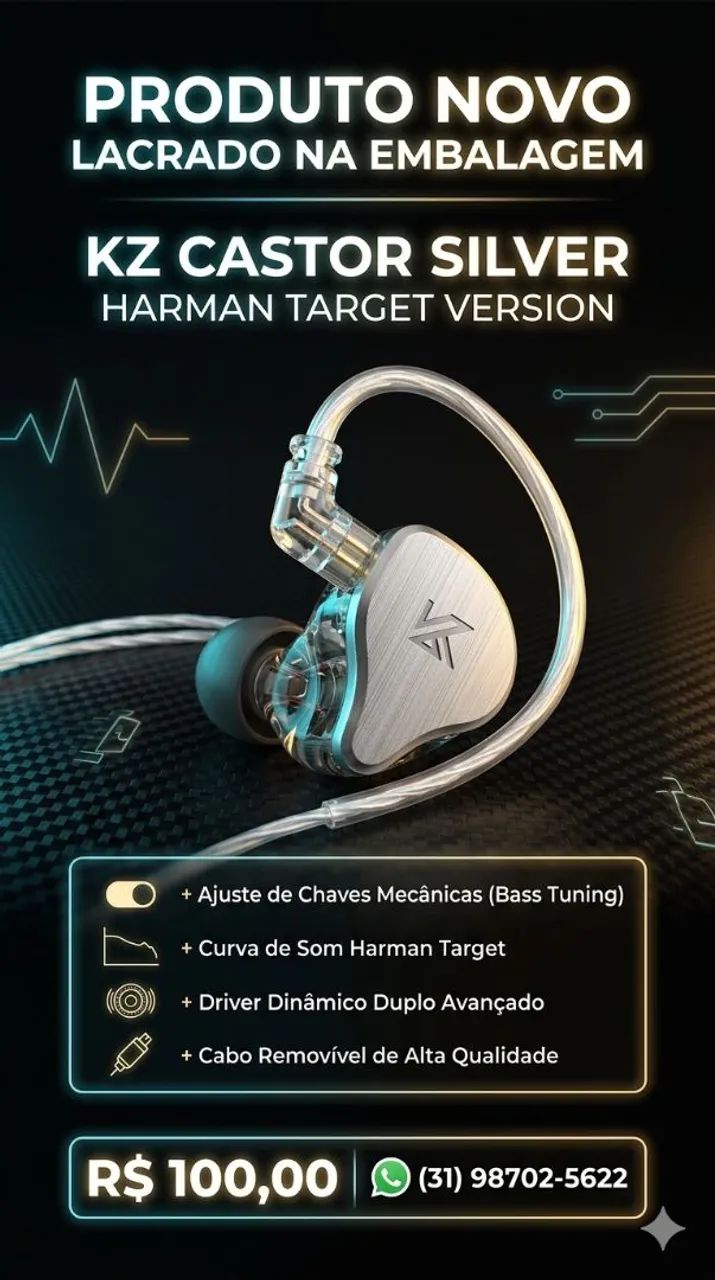 Fone de ouvido kZ castor silver harman version 