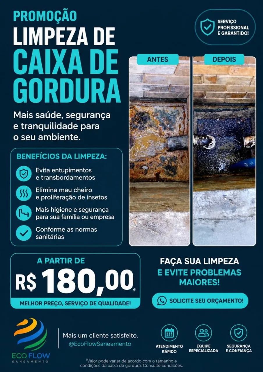 DESENTUPIDORA E LIMPEZA DE CAIXA DE GORDURA.
