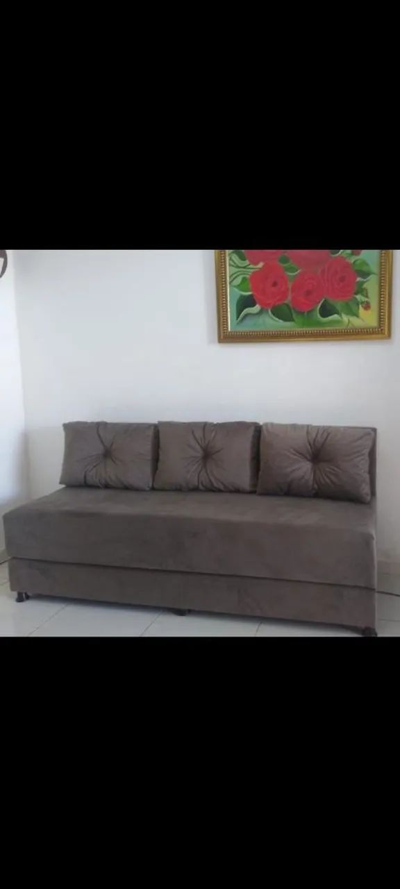 Sofá bicama com reposto tecido sued acompanha 3 almofadas soltas  - Foto 2