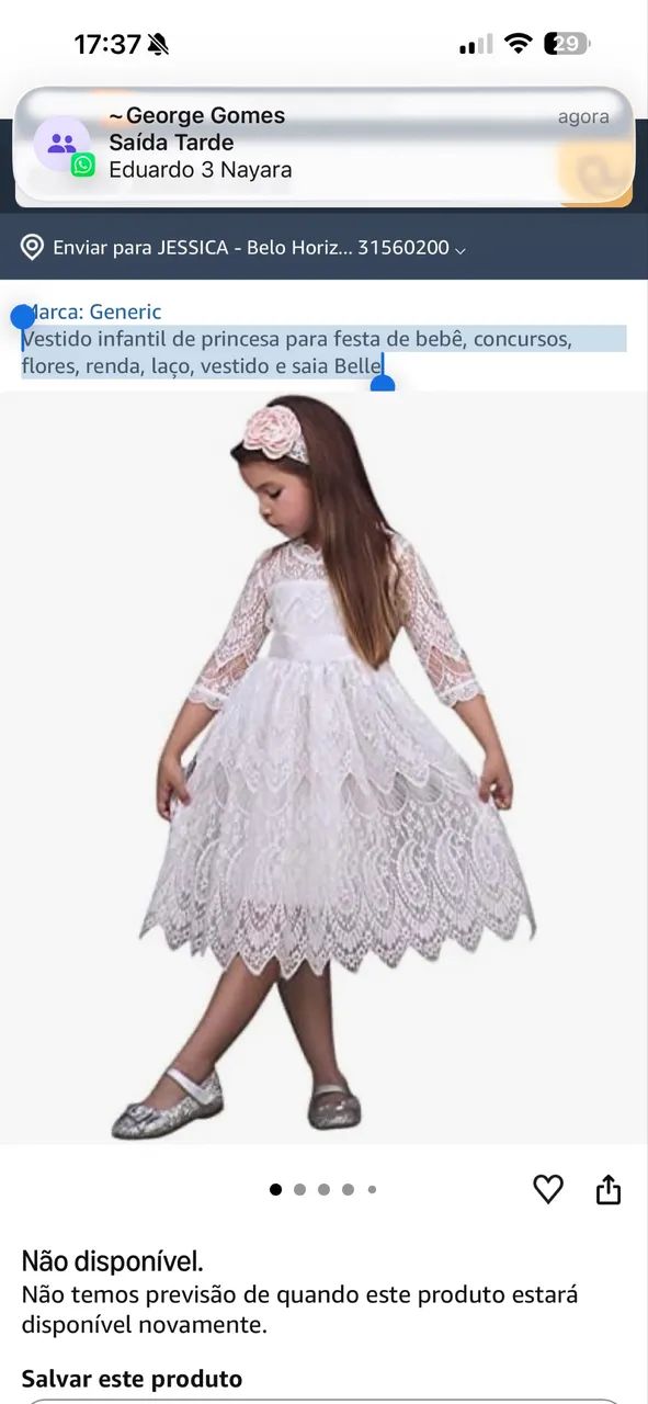 Vestido de renda Meninas