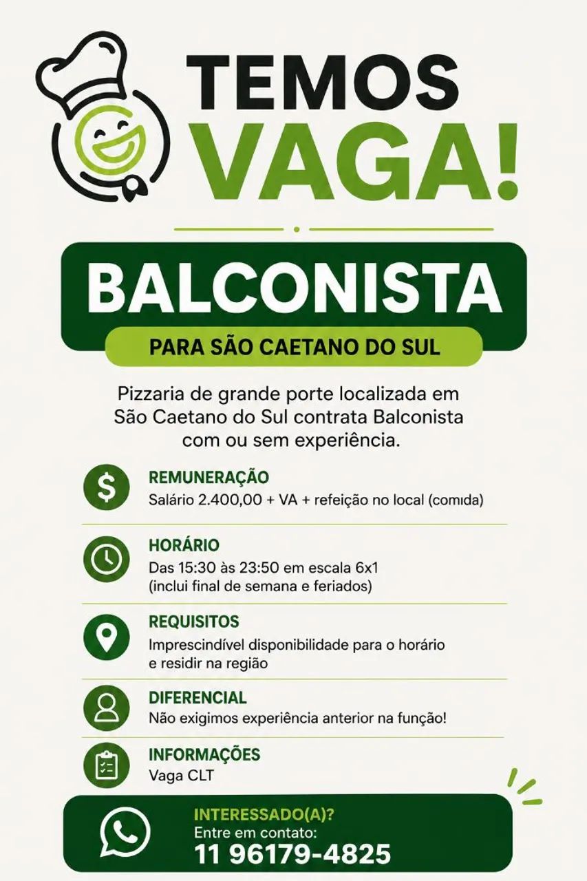Balconista para São Caetano do Sul