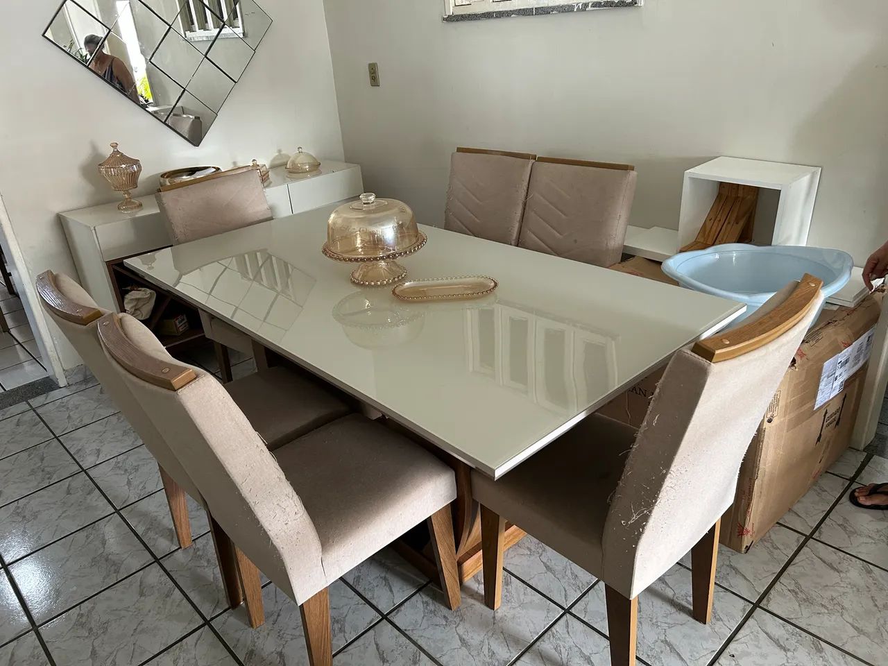 Mesa de jantar 6 cadeiras com tampo de vidro - Foto 3