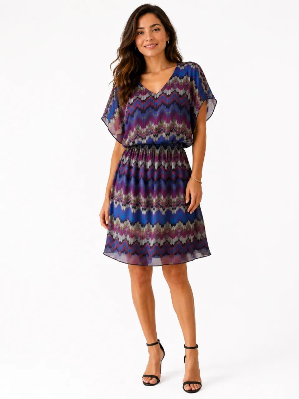 Vestido Espresso M - Estampa Chevron - Com Forro