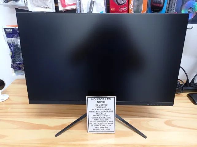 Monitor NOVO LED IPS 23.8 Polegadas Full HD Caixa Cabos Garantia Parcelamos Microcerto