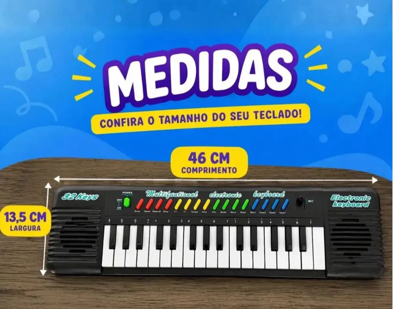Teclado musical infantiil com microfone 