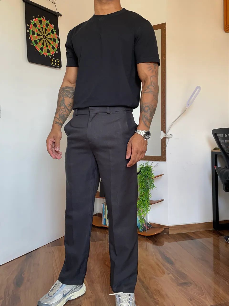 Calça de alfaiataria preta tramada 40 - Foto 3
