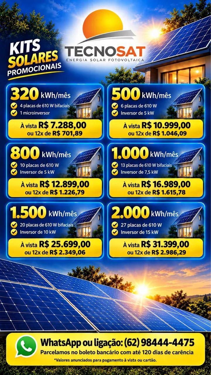 Kits de energia solar em promoção.