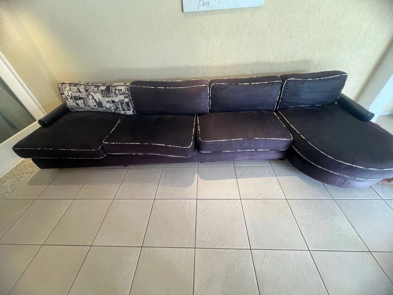 Oportunidade! Lindo Sofá Grande Veludo com Chaise- Confortável - Foto 3