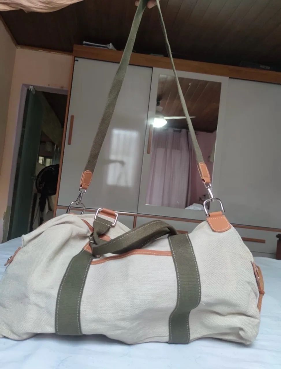 Bolsa de lona com couro - Foto 4