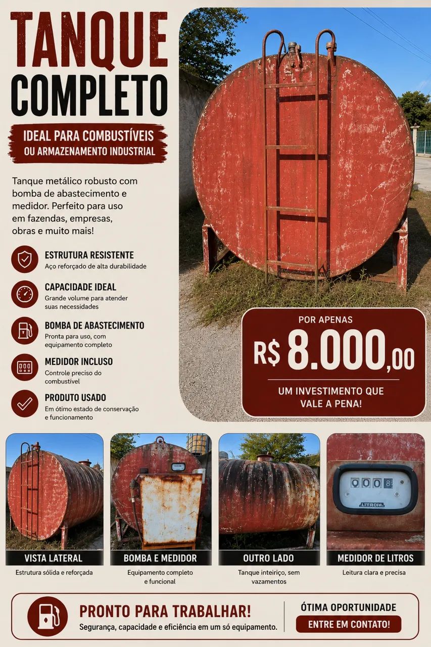 Tanque Metálico para Combustível com Bomba e Medidor - Completo e Pronto para Uso