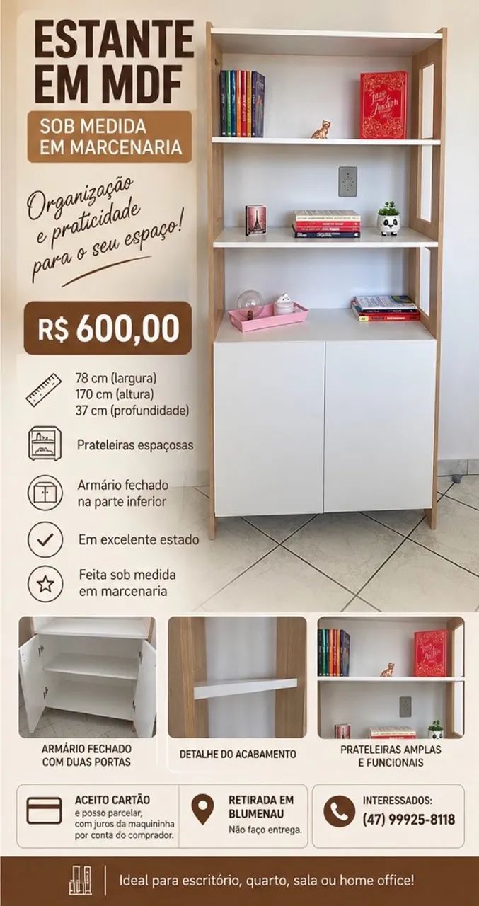 Estante em MDF com Armário e Prateleiras | Sob Medida