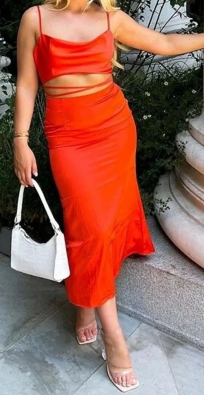 Vestido laranja cetim M - Foto 2