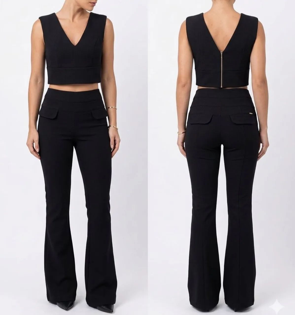 Conjunto Preto Cropped+ Calça Preta M