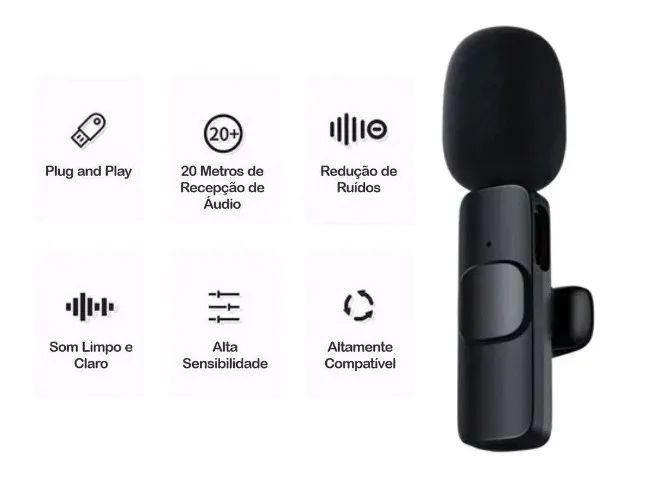 Microfone de Lapela Sem Fio Para iPhone K9 Pronto para Usar Pronta Entrega - Foto 2