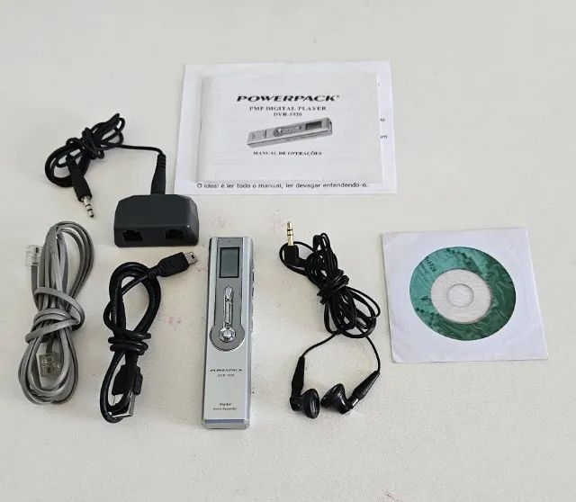 Gravador digital POWERPACK 1920 grava voz ligação telefônica reproduz no PC e fone de ouvi