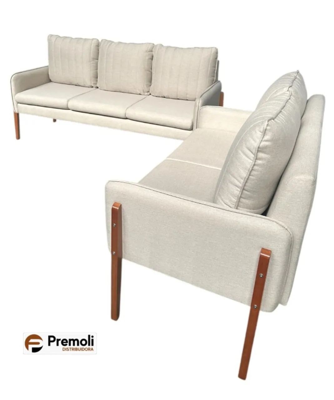 Conjunto Sofá FÃ 2 e 3 Lugares Em Tecido De Linho Bege C/ Design Contemporâneo - Foto 2