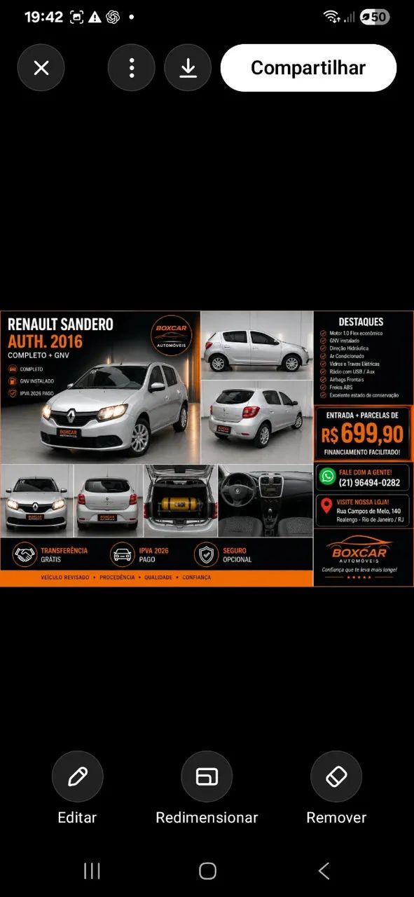 Renault Sandero SANDERO Authentique Hi-Power 1.0 16V 5p 2016