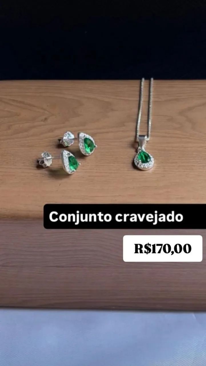 Conjunto (Colar + Brincos) Cravejo Prata 925