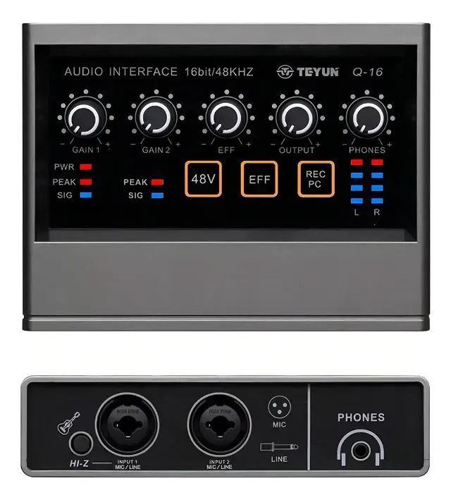 Interface de Áudio USB Teyun Q-16 Placa de Som com DSP Preto - Foto 2