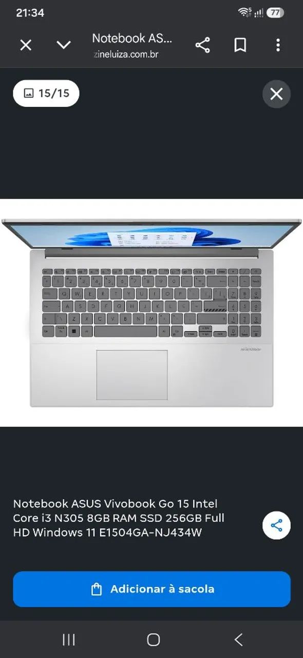 Notebook Seminovo Asus