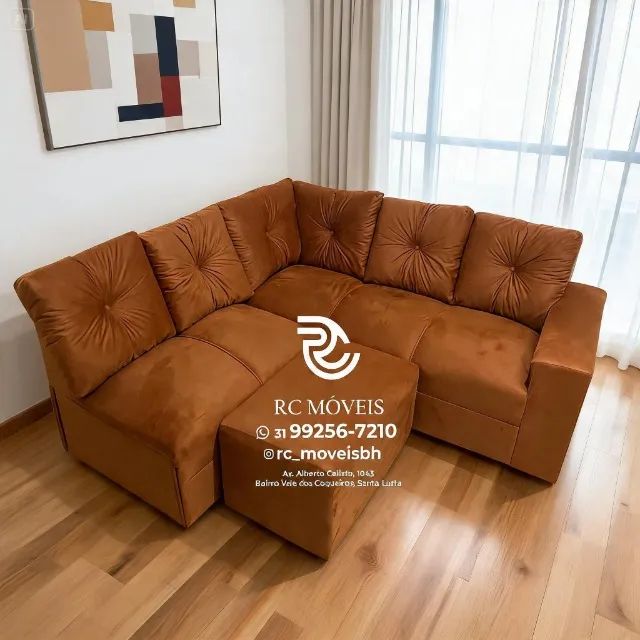 Sofá de Canto com Puff Suede D33 Aconchegante Da nossa fábrica - Foto 3