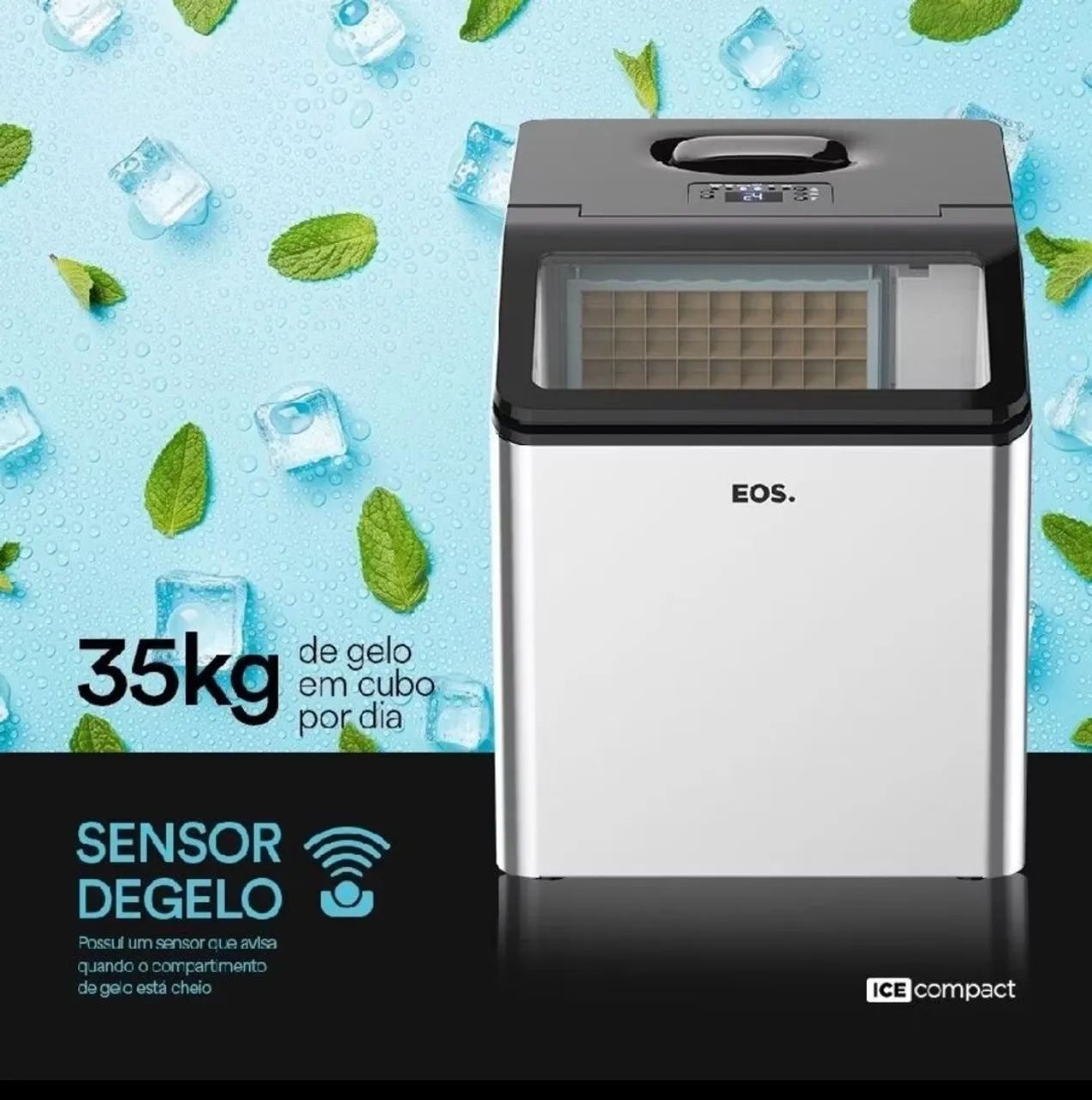 Máquina de gelo eos 35 kg Ice compact inox