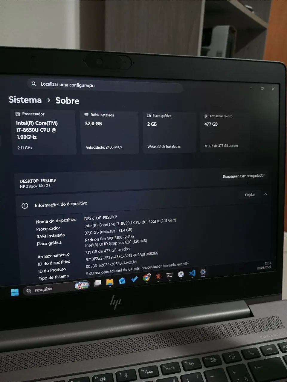 i7, 32GB RAM, Placa de Vídeo - Notebook HP ZBook 14u G5 - Foto 2